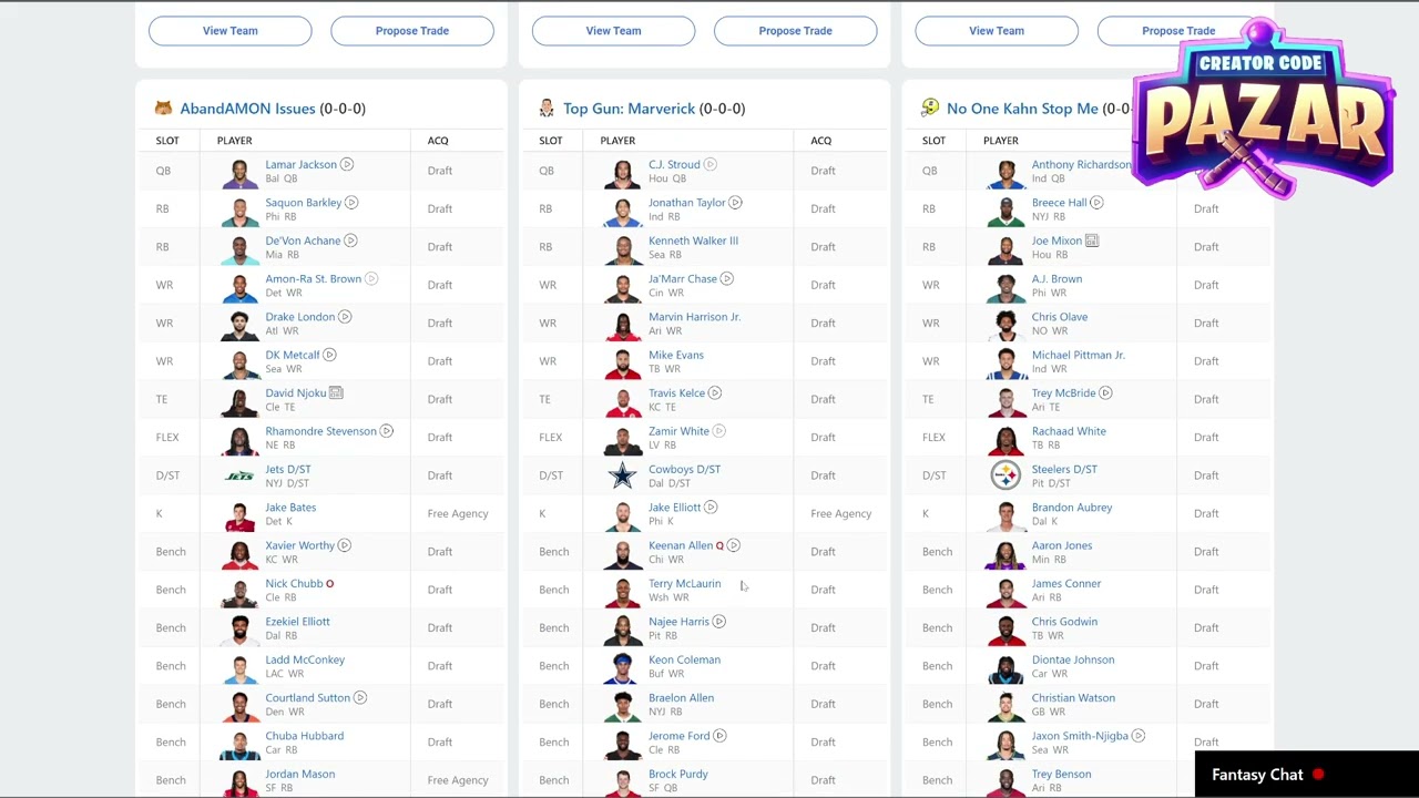 Как посмотреть составы других команд на ESPN Fantasy Football