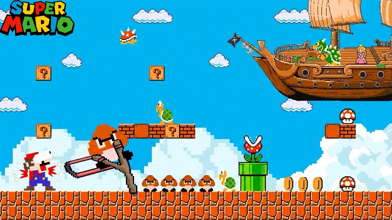 Super Mario Bros, but Mario Didn't Shoot Bowser Giant Ship!