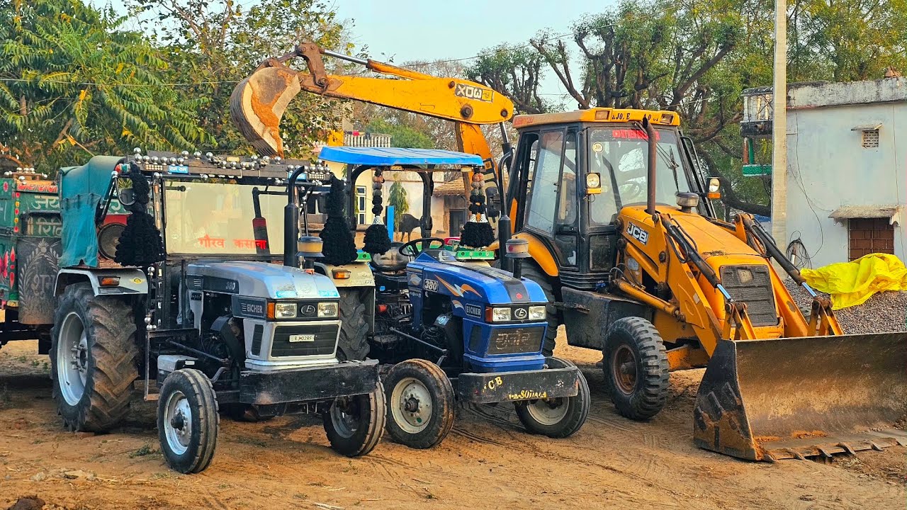 JCB 3dx Eco Machine Tractor Loading Stuck in Mud 2 Eicher 380 Mahindra 475 Di Swaraj 744Xt | Tractor