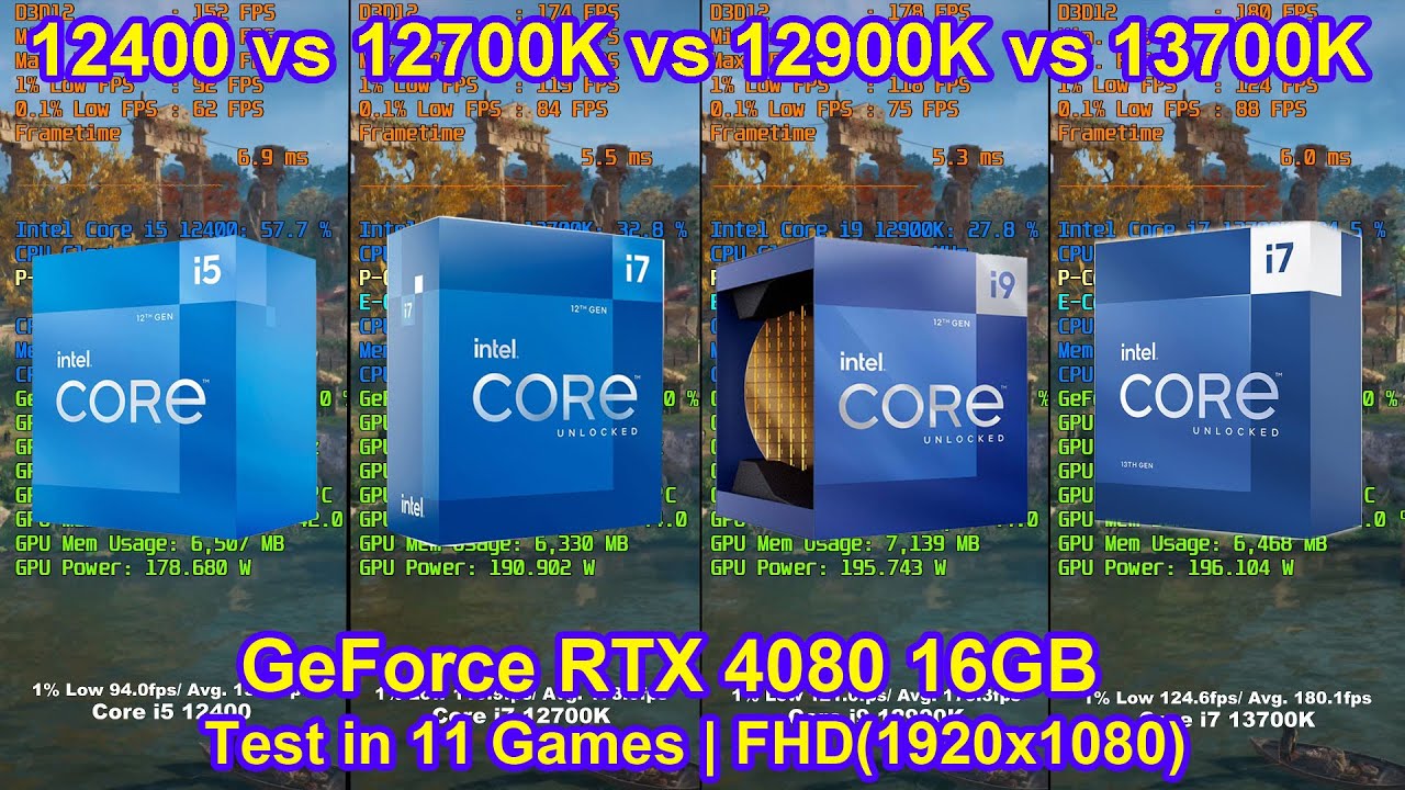 Intel i5 12400 vs i7 12700K vs i9 12900K vs i7 13700K + RTX 4080 - Test in 11 Games | FHD(1920x1080)