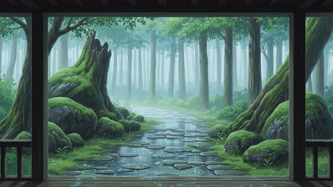 Ghibli Rain Ambiance 🌧️ 10 Hours Cozy Anime Room • Piano & Rain Sounds • Sleep • Study • No Ads