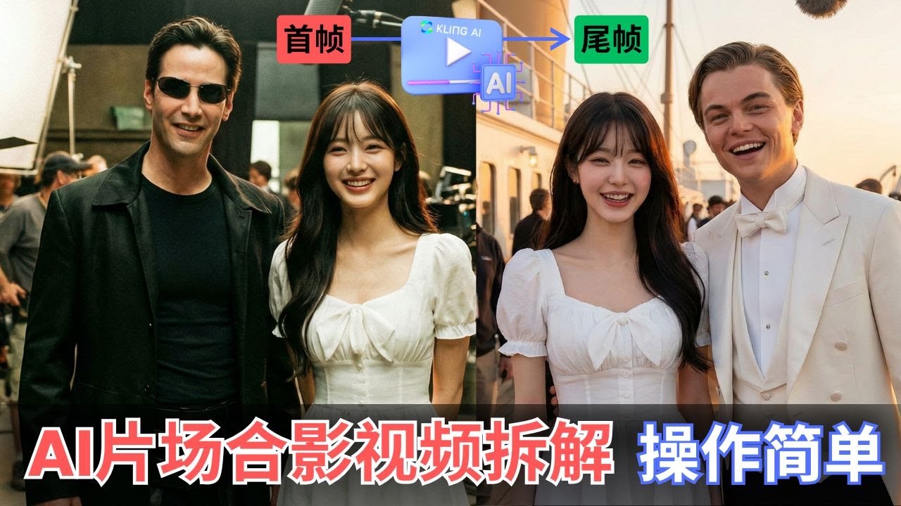 AI电影片场探班/合影视频制作流程拆解：通过可灵/VEO3/SORA2制作爆款视频