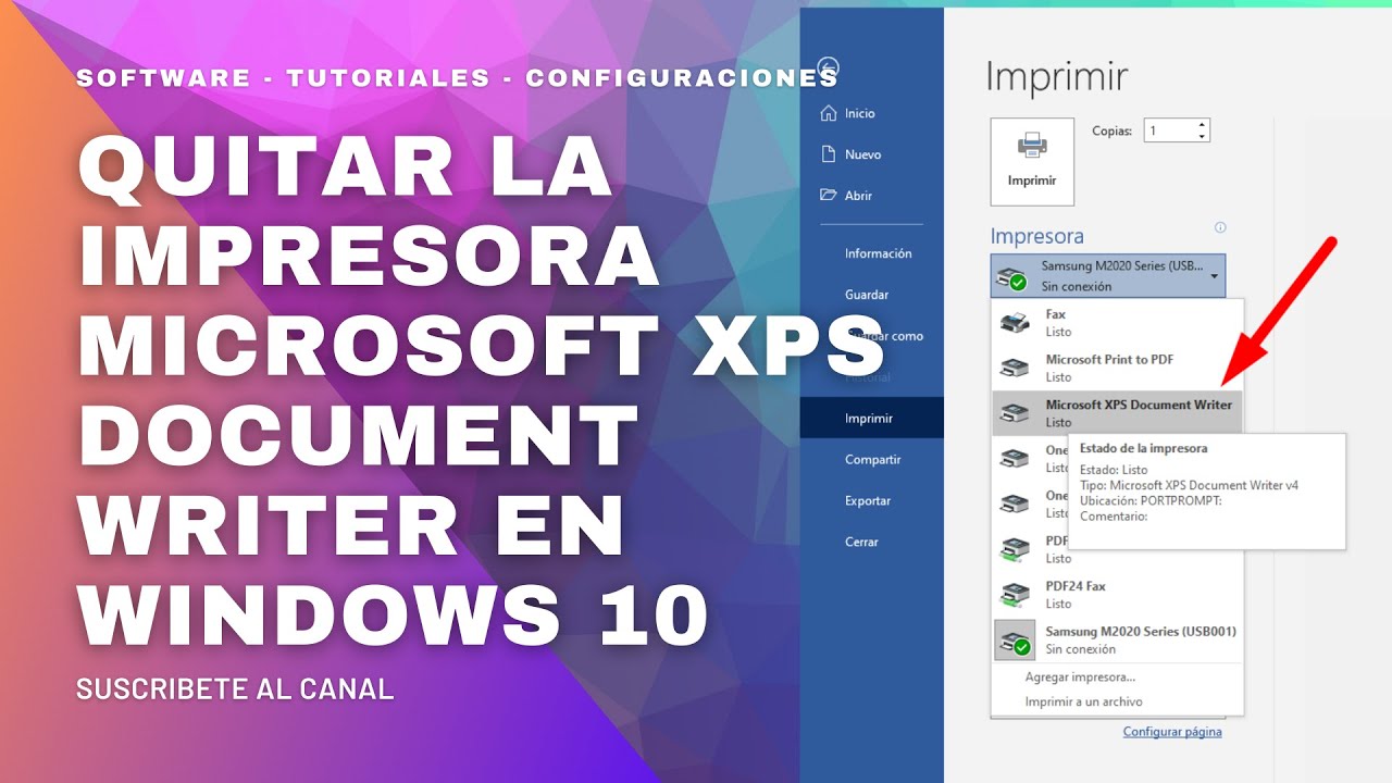 ▶ Quitar la impresora Microsoft XPS Document Writer en Windows 10