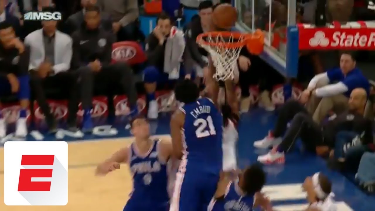Joel Embiid gets in Emmanuel Mudiay's face after blocking his shot | ESPN