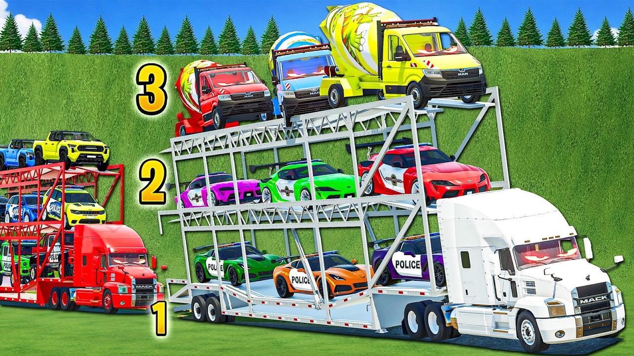 TRIPLE TRAILERS EXTREME TRANSPORT OF COLORS & MACK POWER TRUCKS! FS 25