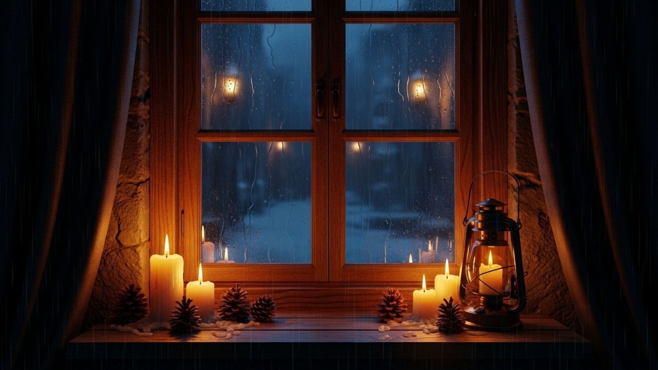 Rain on the  Window 🌧️ Cozy Winter Night Room | Sleep Ambience (10 Hours)