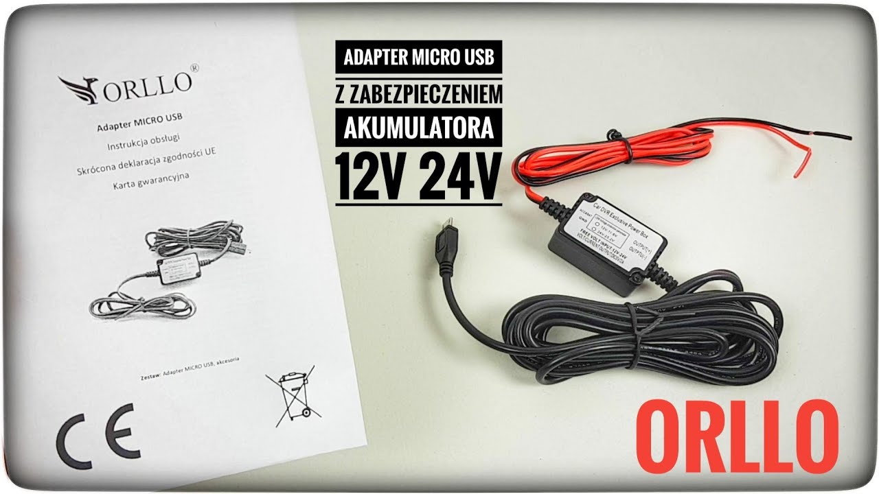 Adapter MICRO USB ORLLO do samochodu z zabezpieczeniem przed rozładowaniem akumulatora 12V 24V - 5V