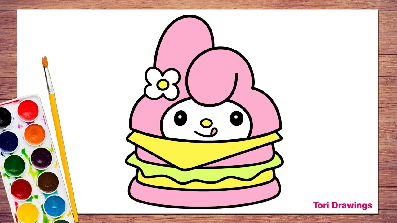 How to Draw My Melody Burger | My Melody Burger Drawing Step by Step | Burger Drawing easy 