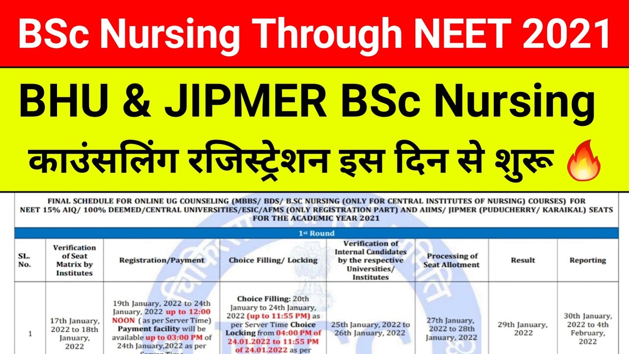 BSc Nursing Admission Through NEET 2021 - Registration Date Released 🔥:BHU & JIPMER BSc Nursing 2021