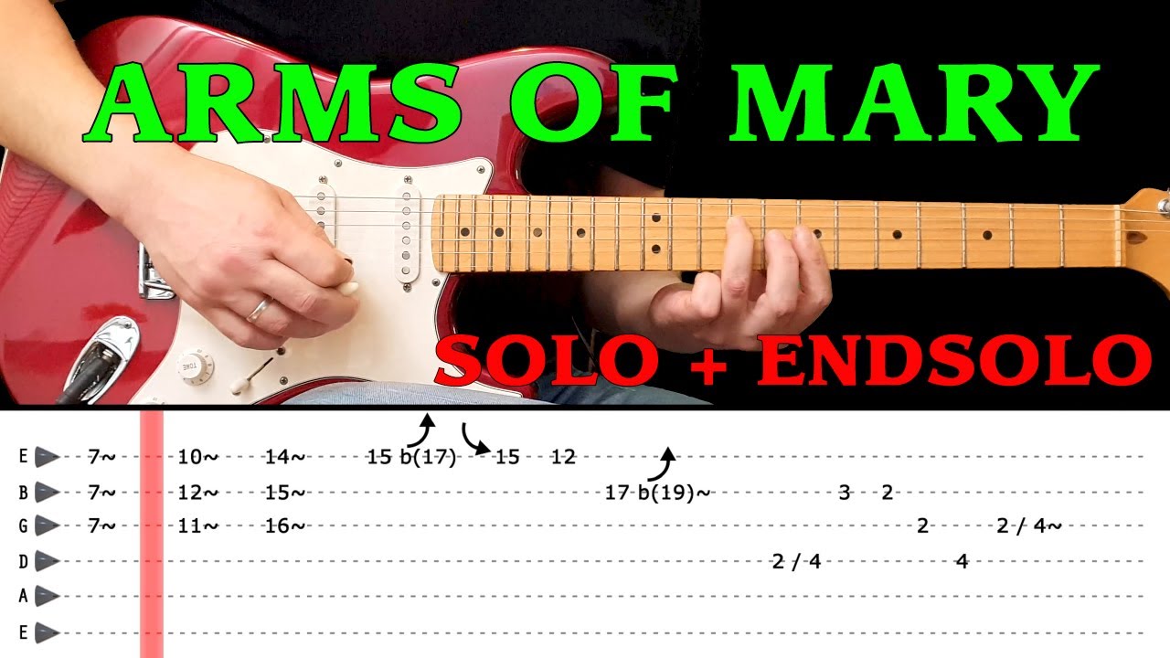 ARMS OF MARY - guitar solo + endsolo lesson with tabs (fast&slow) - Sutherland Brothers and Quiver