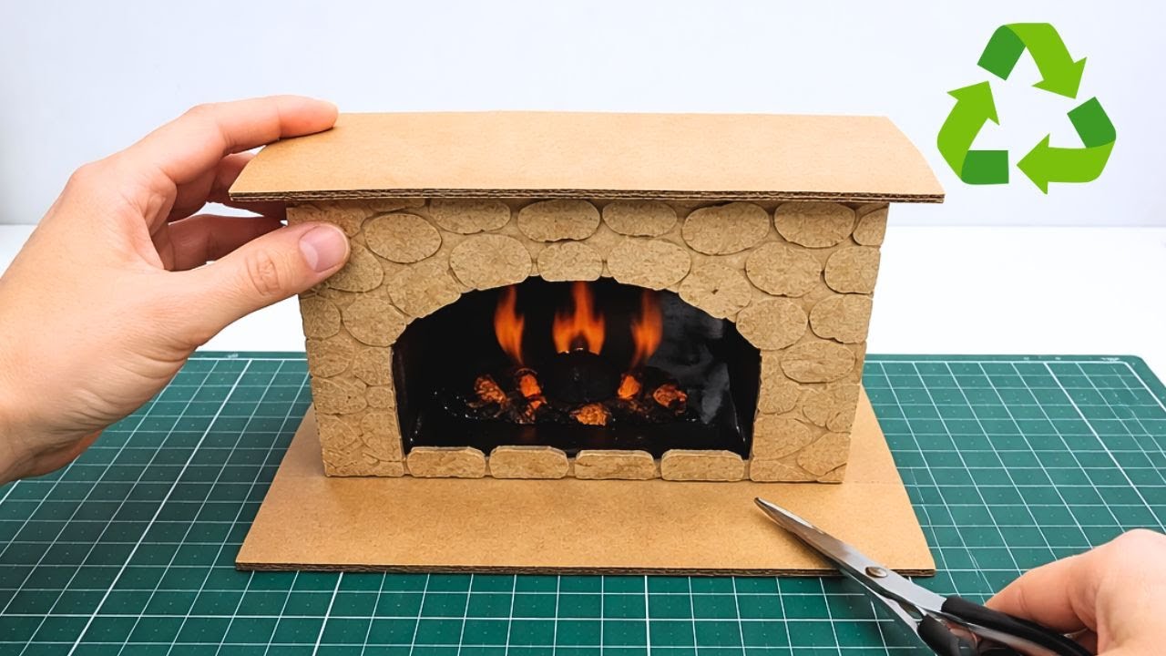 How To Make Faux Fireplace made of Cardboard | DIY Mini Fireplace With Faux Fire