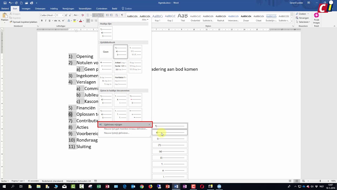 Word 2016: Meerdere niveaus
