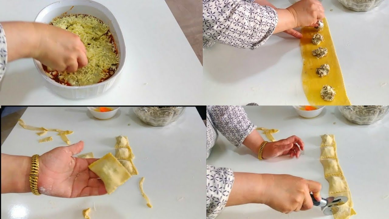 طريقة تحضير  عجينة رافيولي. مع حشوة اللحم المفروم والريكوتا ricotta ravioli