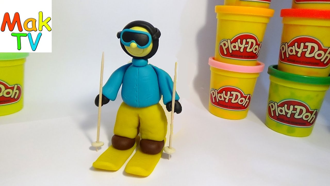 Как сделать лыжника из пластилина своими руками How to make a skier from Play-Doh modeling clay
