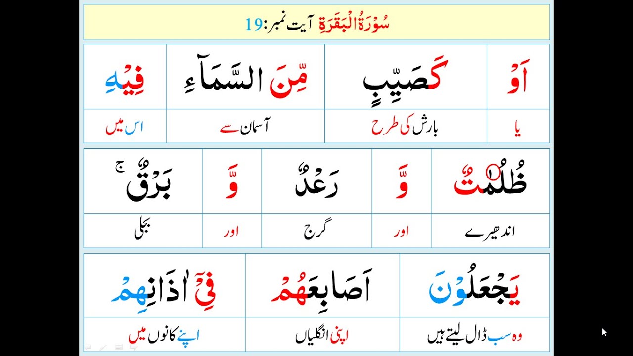 al baqarah 19  Para 01 Misbahul quran (Baitul quran)