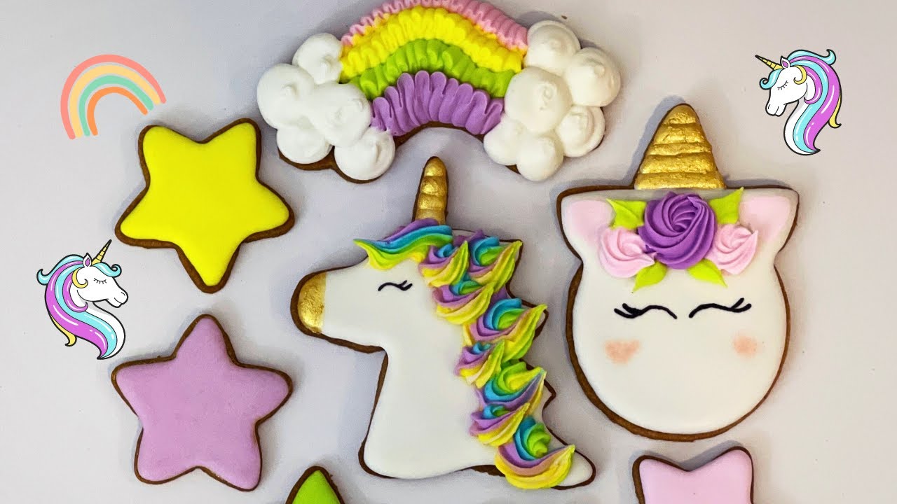 Unicorn Cookies and Rainbow cookie Decorations with royal icing