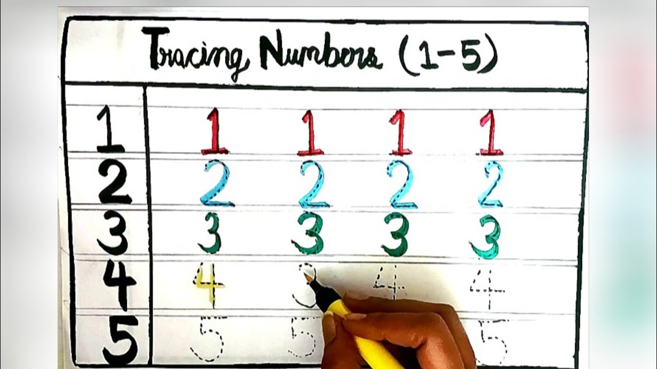 tracing numbers (1-5) worksheet for nursery kids || 12345 numbers writing for children