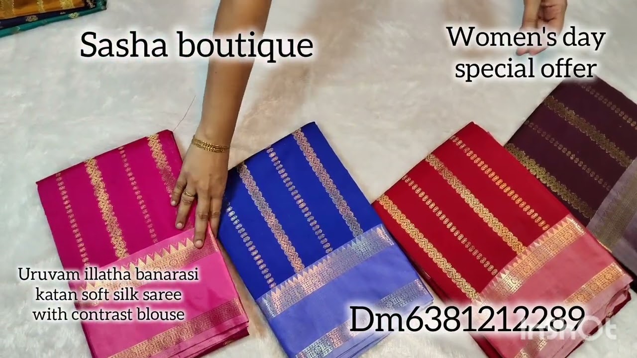 💃Women's day offer💃Banarasi soft silk saree with grand pallu & blouse @Sashaboutique2024 