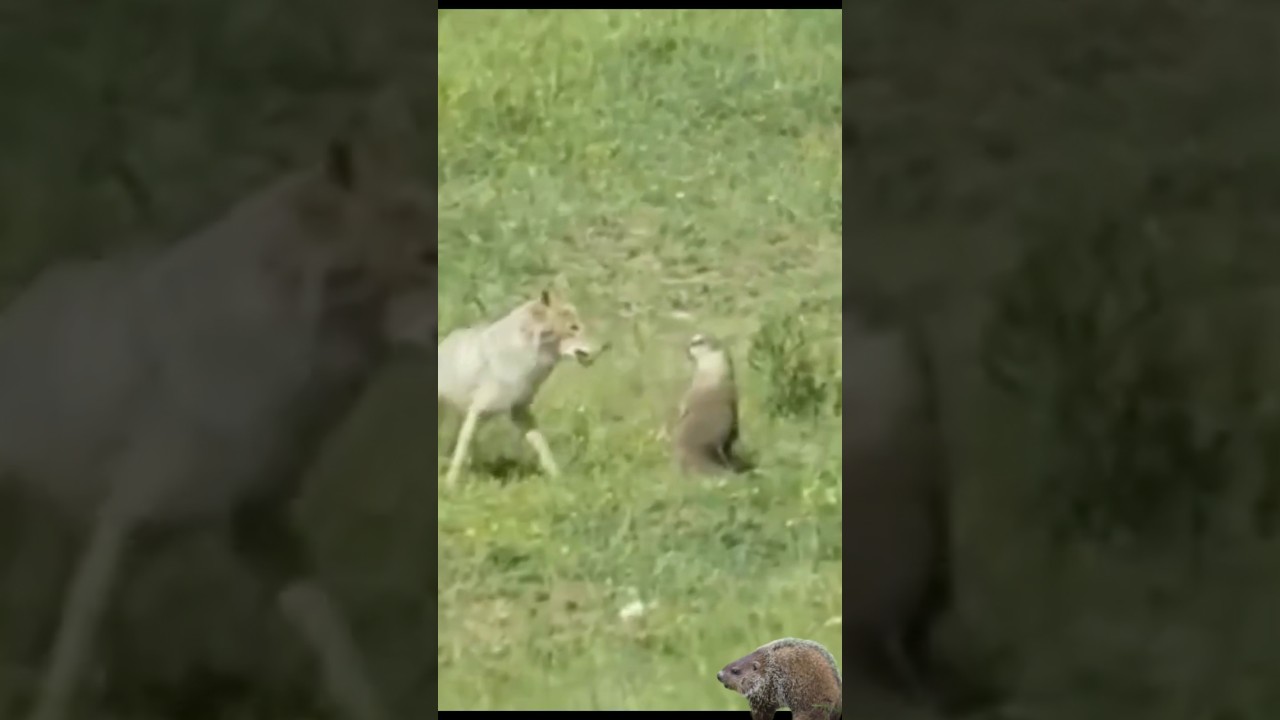 Groundhog trying to defend itself from coyote