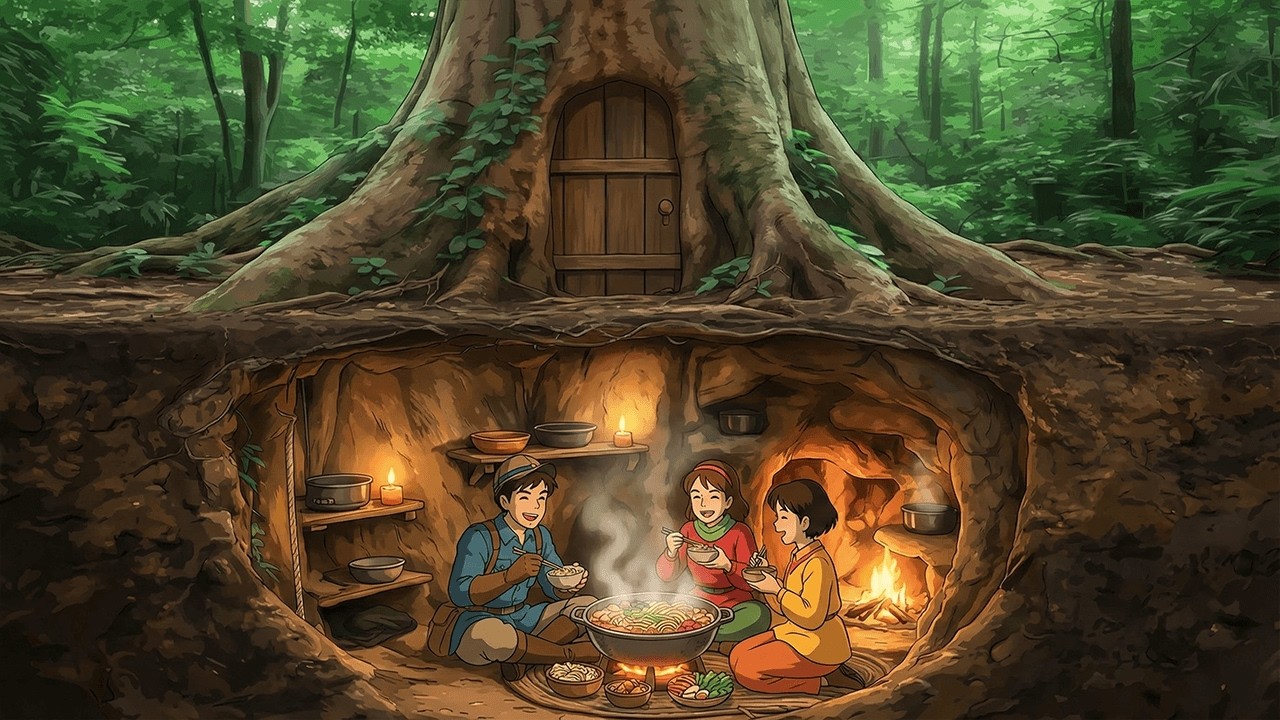 A Cozy Life Inside a Mountain Cave I Ghibli-Style Video