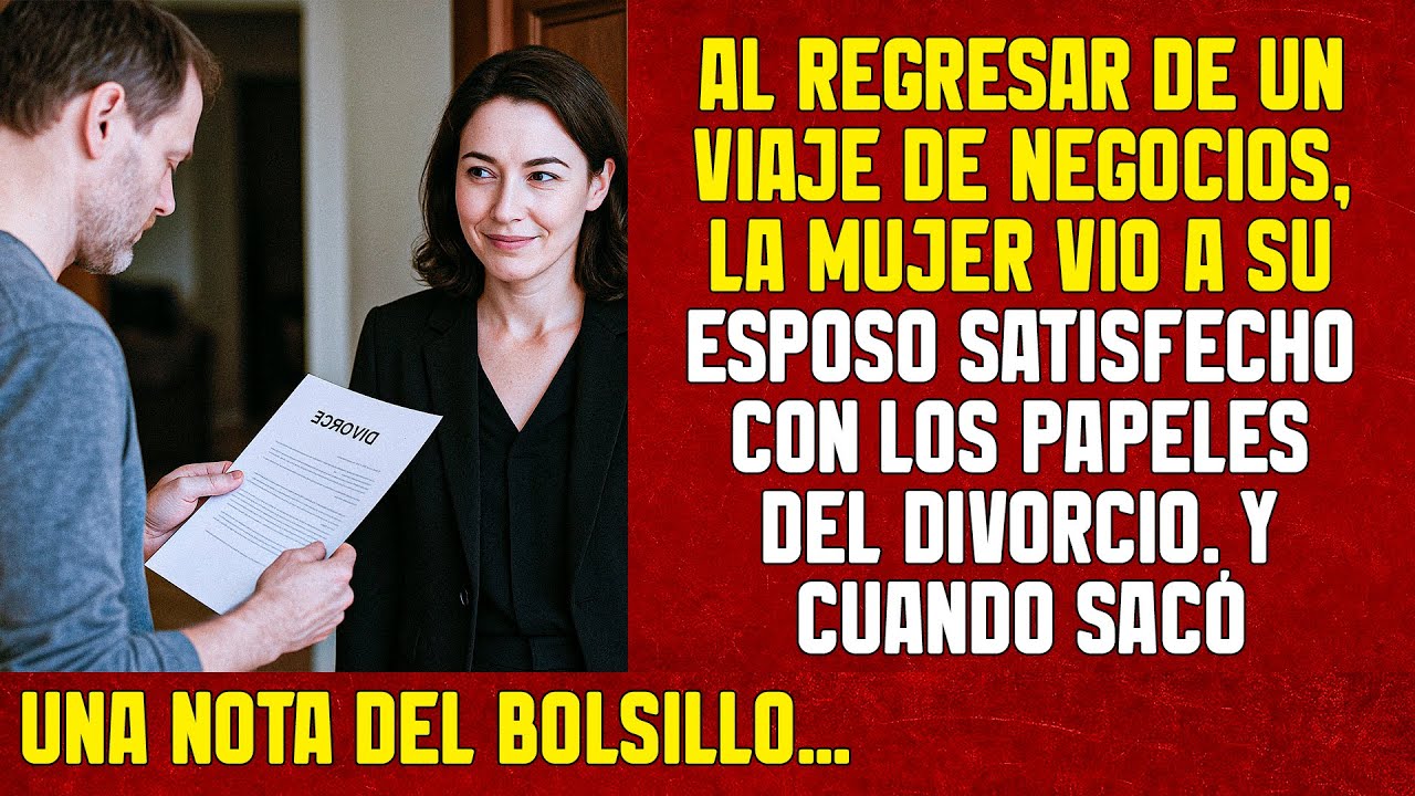 Al regresar de un viaje de negocios la mujer vio a su esposo satisfecho con los papeles del divorcio