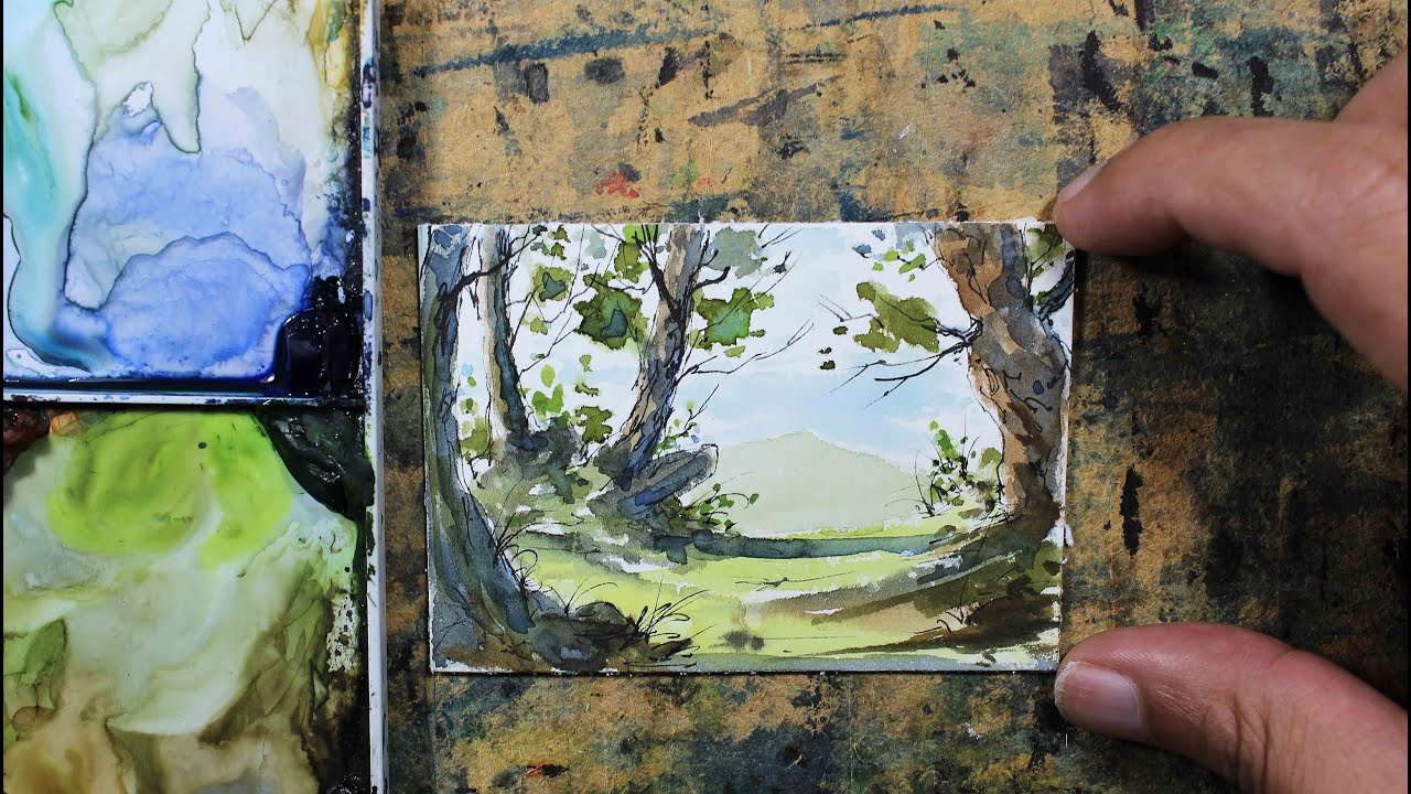 How to draw and paint ACEO SKETCH CARD Full real time watercolor by Nil Rocha