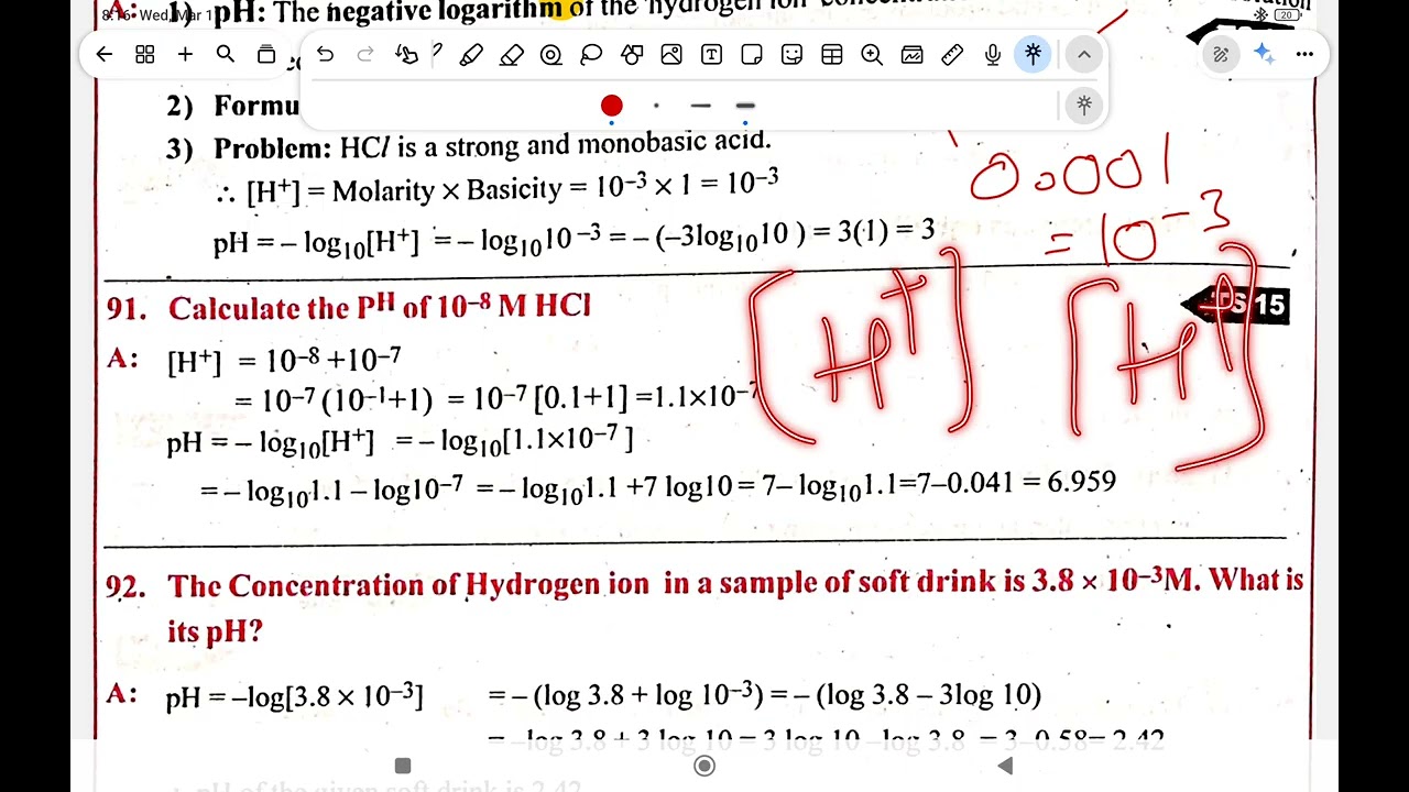 Problems on PH, chemical equilibrium first year chemistry