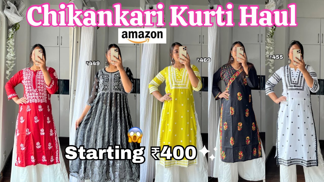 Trendy CHIKANKARI Kurti haul from Amazon | Chikankari Kurti Haul Starting ₹400 | Try On #chikankari