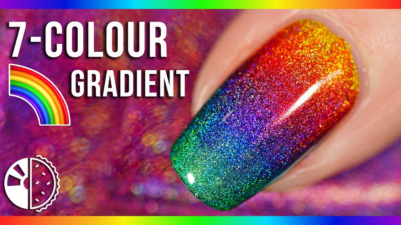 Rainbow Gradient Nail Art Using Linear Holo Polish🌈