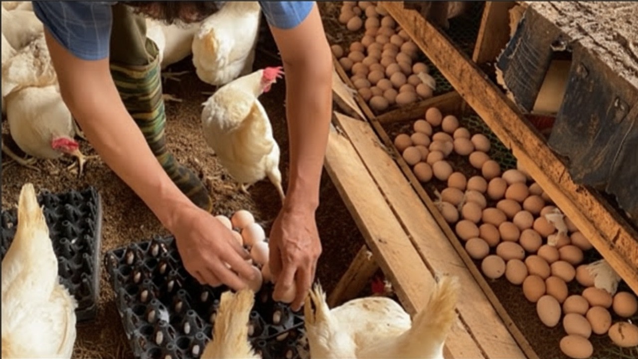 Daily Egg Harvest Process at Chicken Farm | Fresh Eggs Collection from Laying Hens.