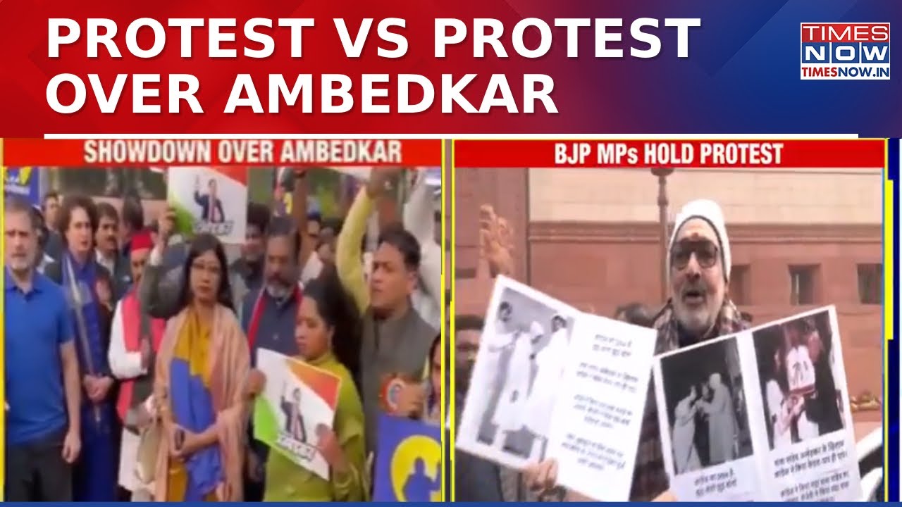Ambedkar Row Sparks Showdown: BJP MPs Protest with Placards Against Congress | Latest Updates