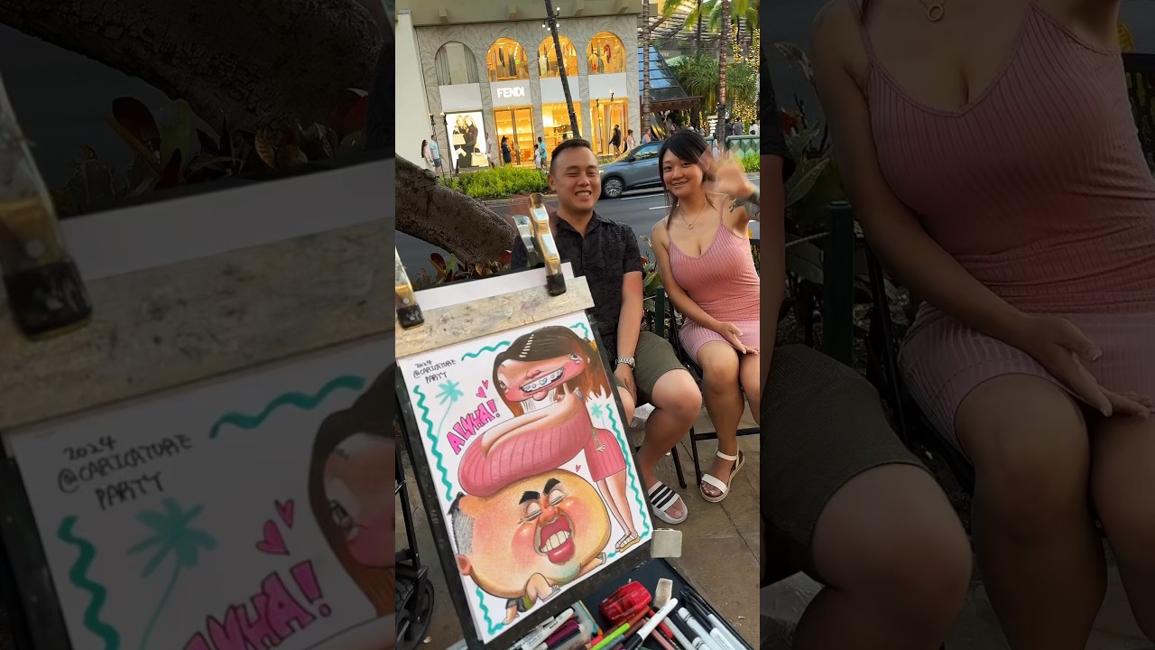 🌴🩷🌸🙏🎉 Hehehe thank you! #caricature #funny #streetart #waikiki #hawaii