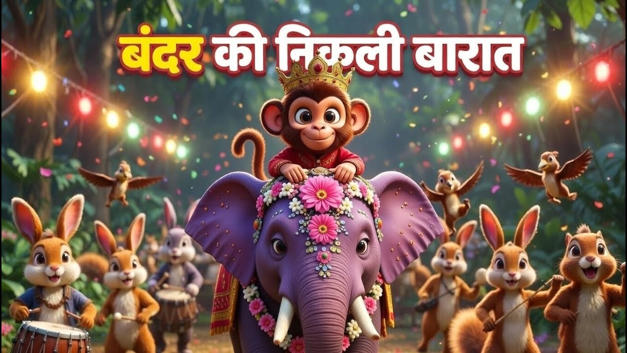 बंदर की निकली बारात 🐒🎉 | Hindi Rhymes for Kids | Bandar Ki Nikli Baraat | 3D Cartoon