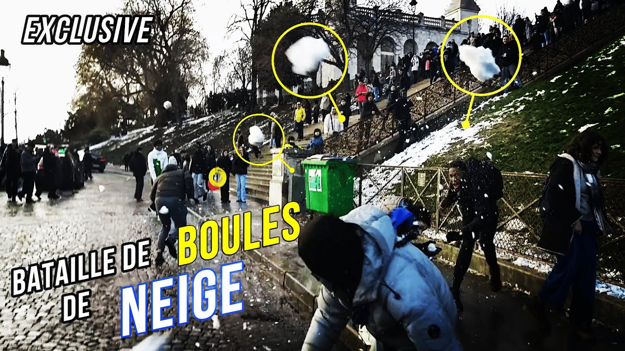 Sacré-Cœur : BATAILLE de Boules de NEIGE s'improvise ! (Les PARISIENS s'amusent)