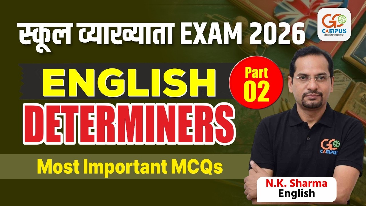 School Lecturer EXAM 2026 | English Determiners Important MCQs | N.K. Sharma
