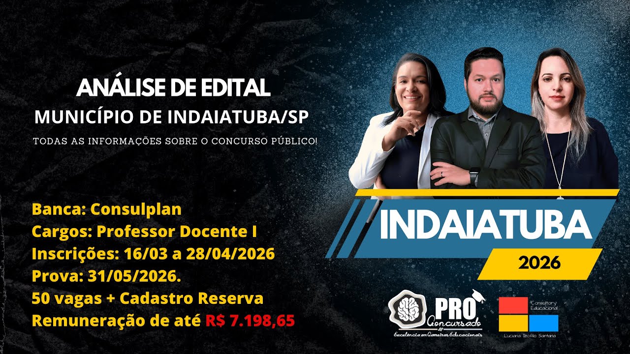 An&aacute;lise de Edital - Prefeitura de Indaiatuba 2026 - Professor Docente I - Banca Consulplan