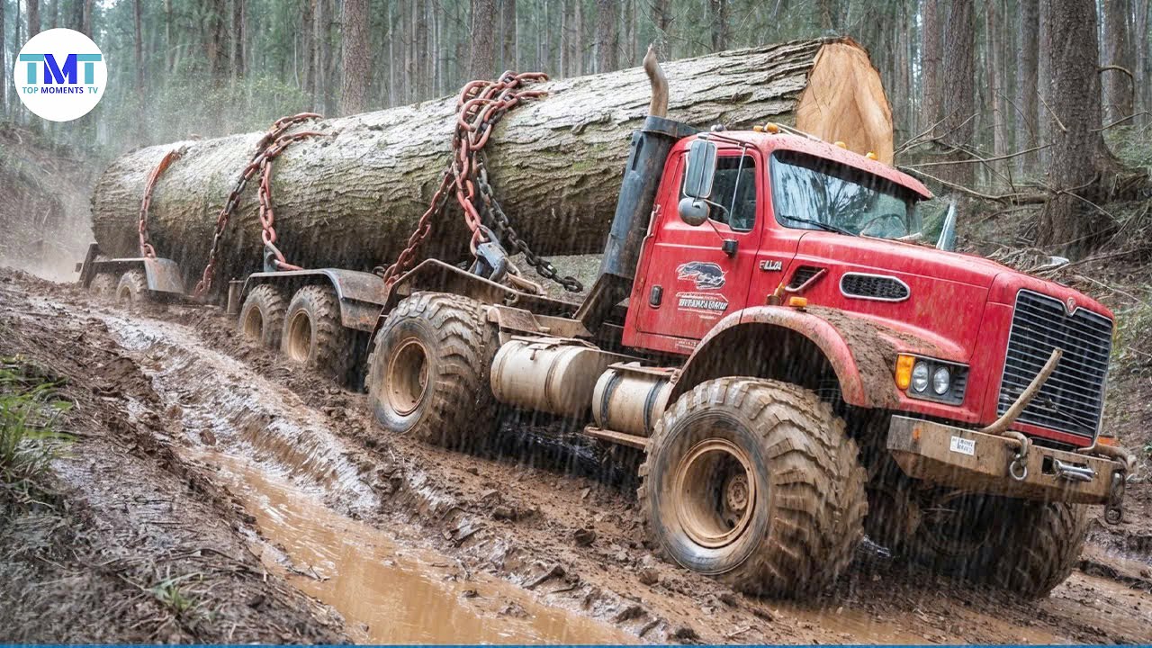 Extremely dangerous monster wood truck driving skills | climbing | heavy load #29