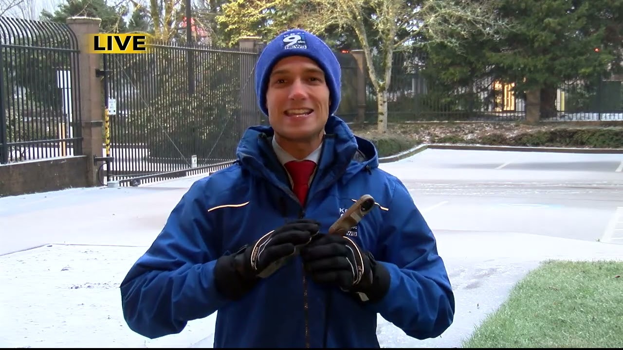 Meteorologist Dylan Robichaud ice storm live shots January 13th, 2024