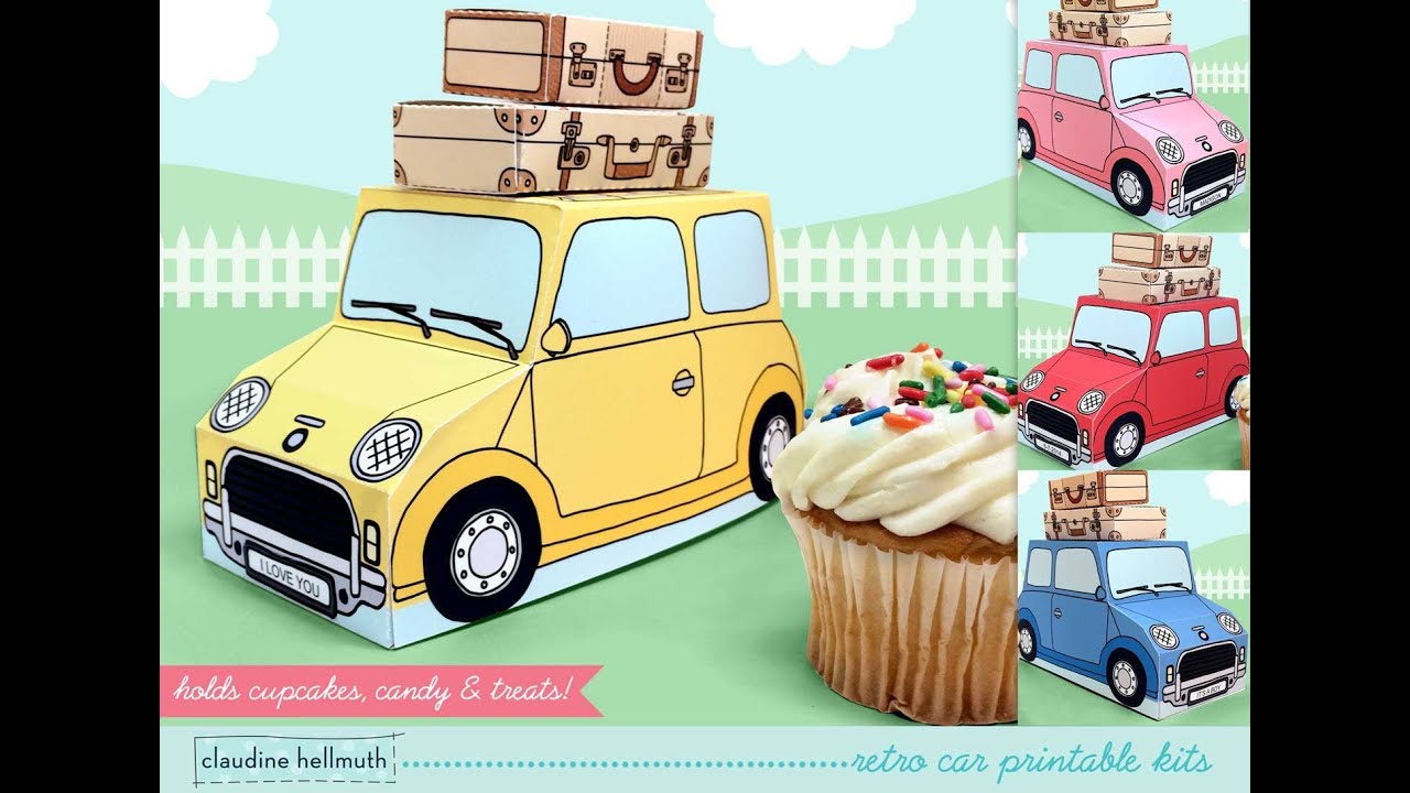 make a retro car cupcake box kit - holds candy favors and more too!