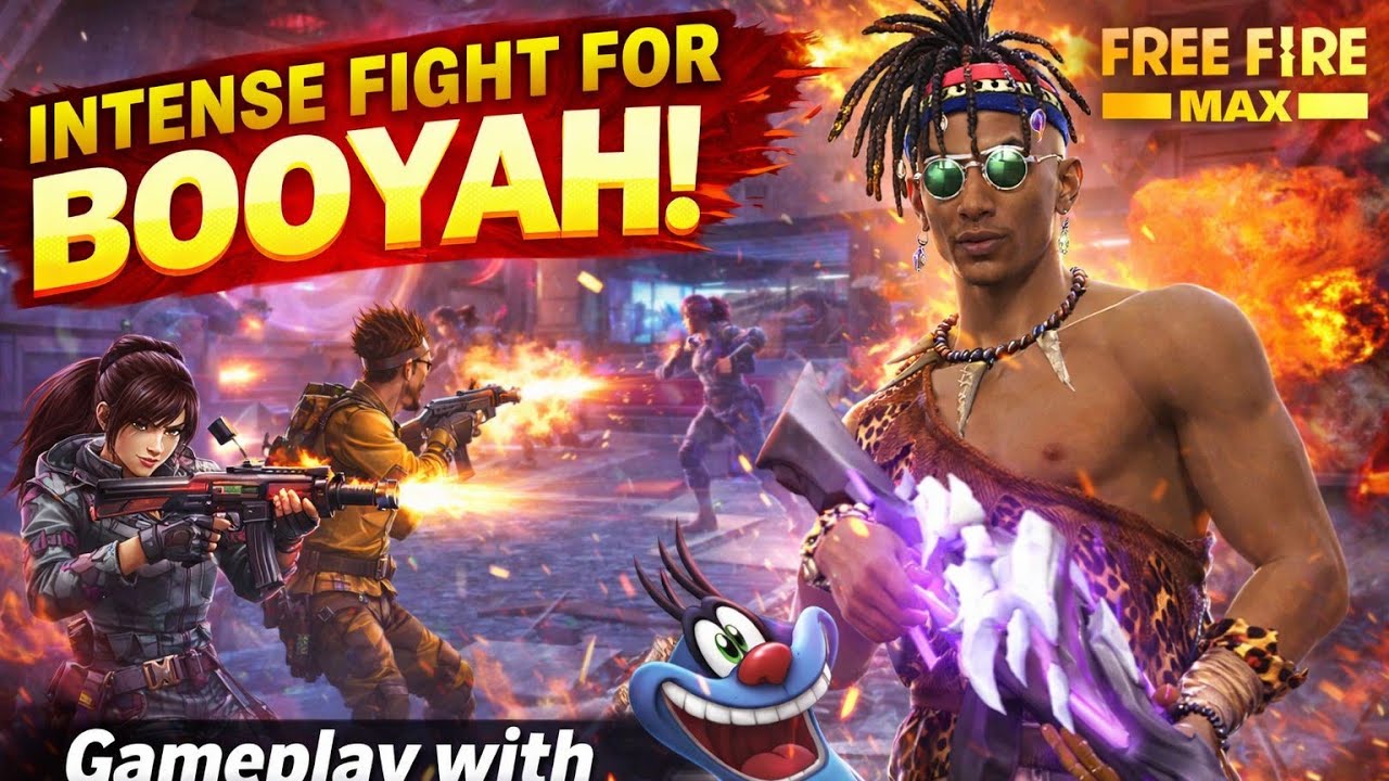 Overpowered fight for booyah ||OG gameplay with God Nina Vikram and Oggy|| nalayakkkkk hits and runs