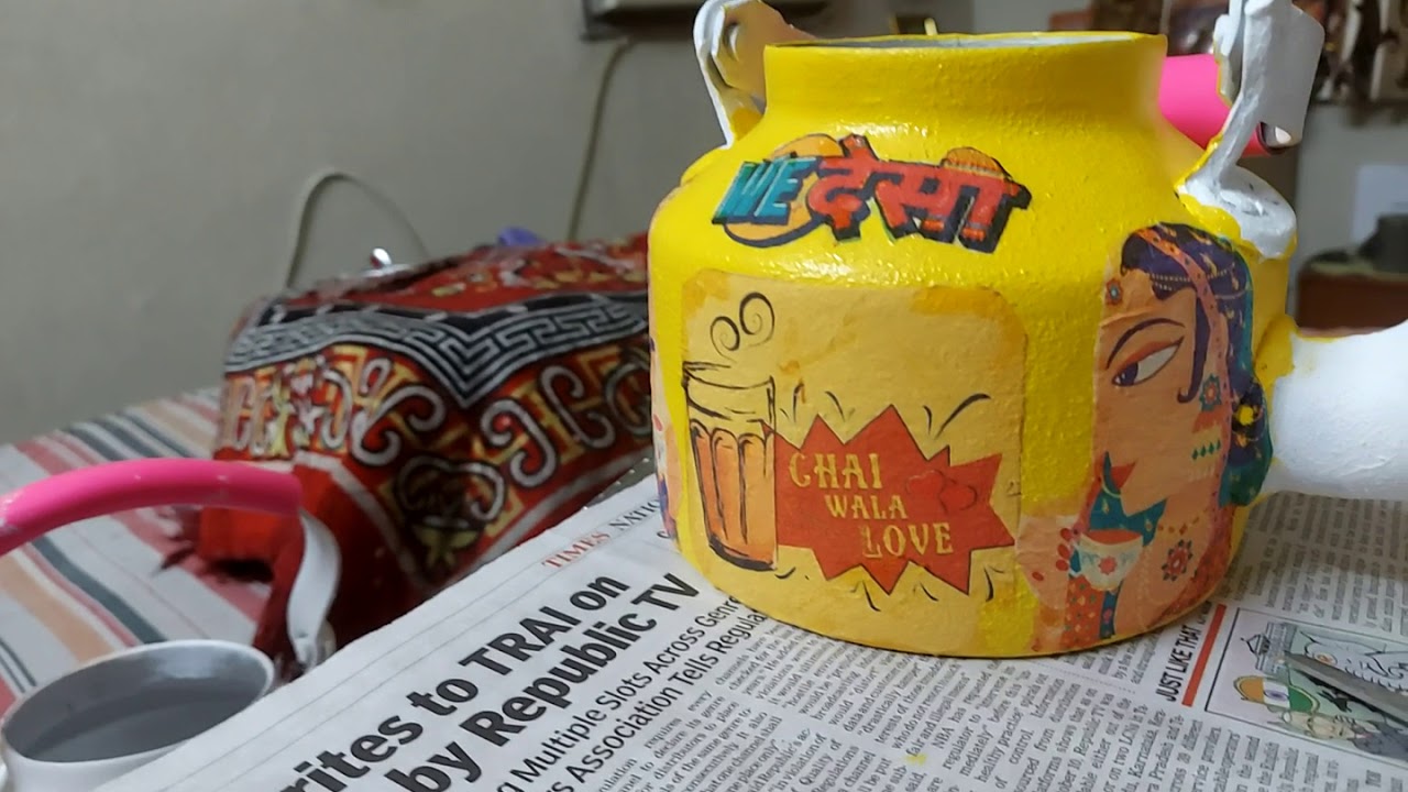 decoupage work on kettle