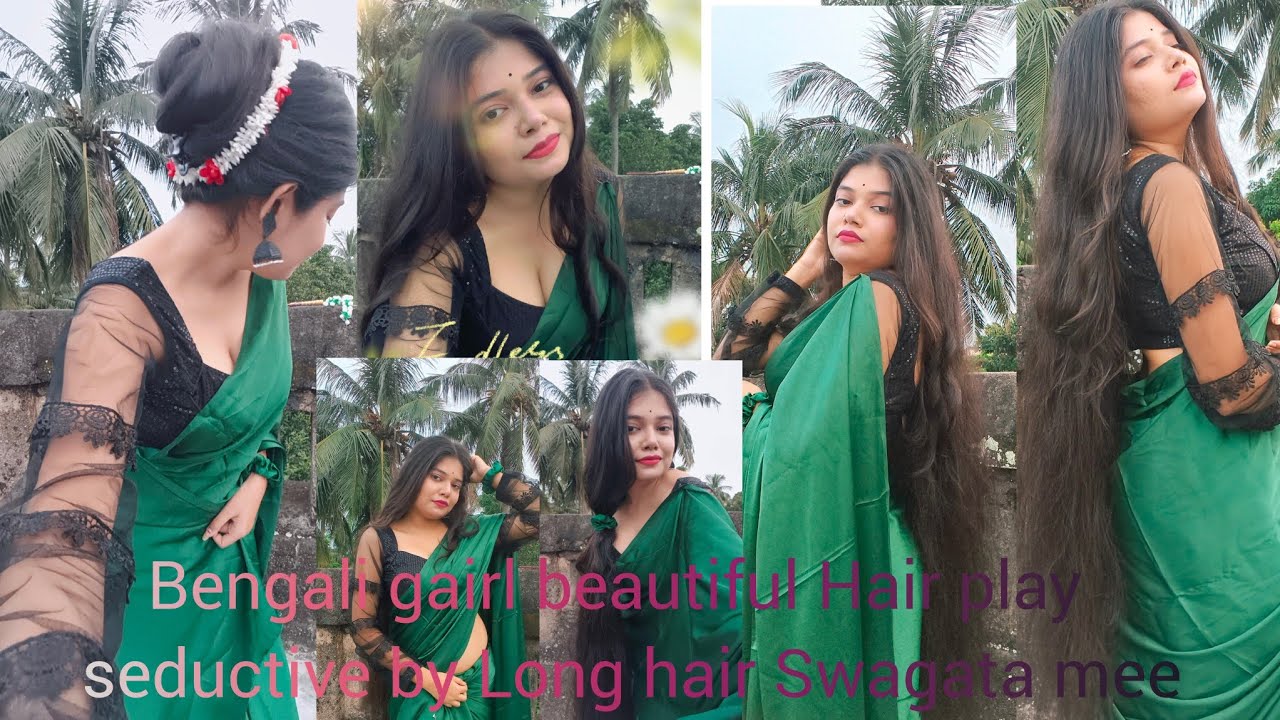 Long hair play in saree by Rapunzel swagata।Bengali long hair play। Black Long hair lover.