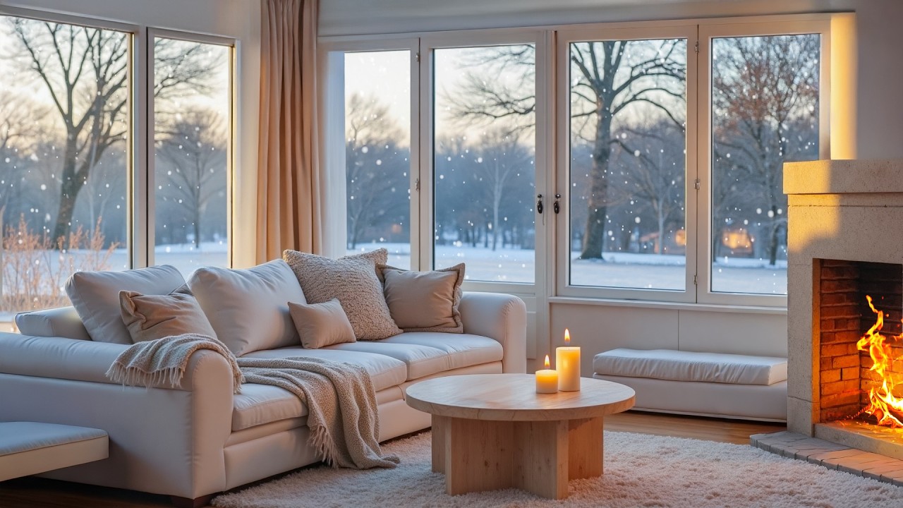 Soft Piano Music in a Snowy Lake Cabin ❄️🎹 | Crackling Fireplace Sounds and Peaceful Winter