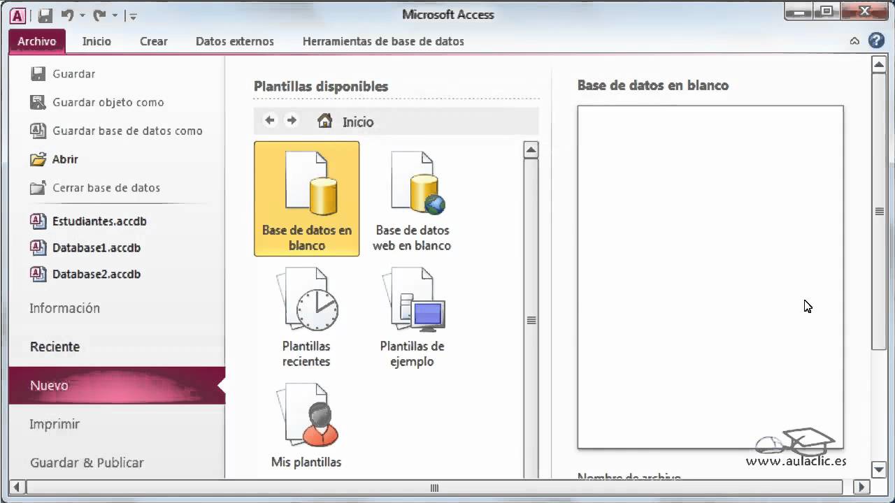 Curso de Access 2010. 2. Crear, guardar y abrir una base de datos.