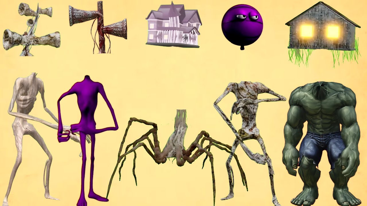 WRONG HEADS SIREN HEAD CAR, GREEN HOUSE HEAD, SCARY HOUSE, SIREN HEAD DOUBLE, SIREN HEAD THUNDERBOLT