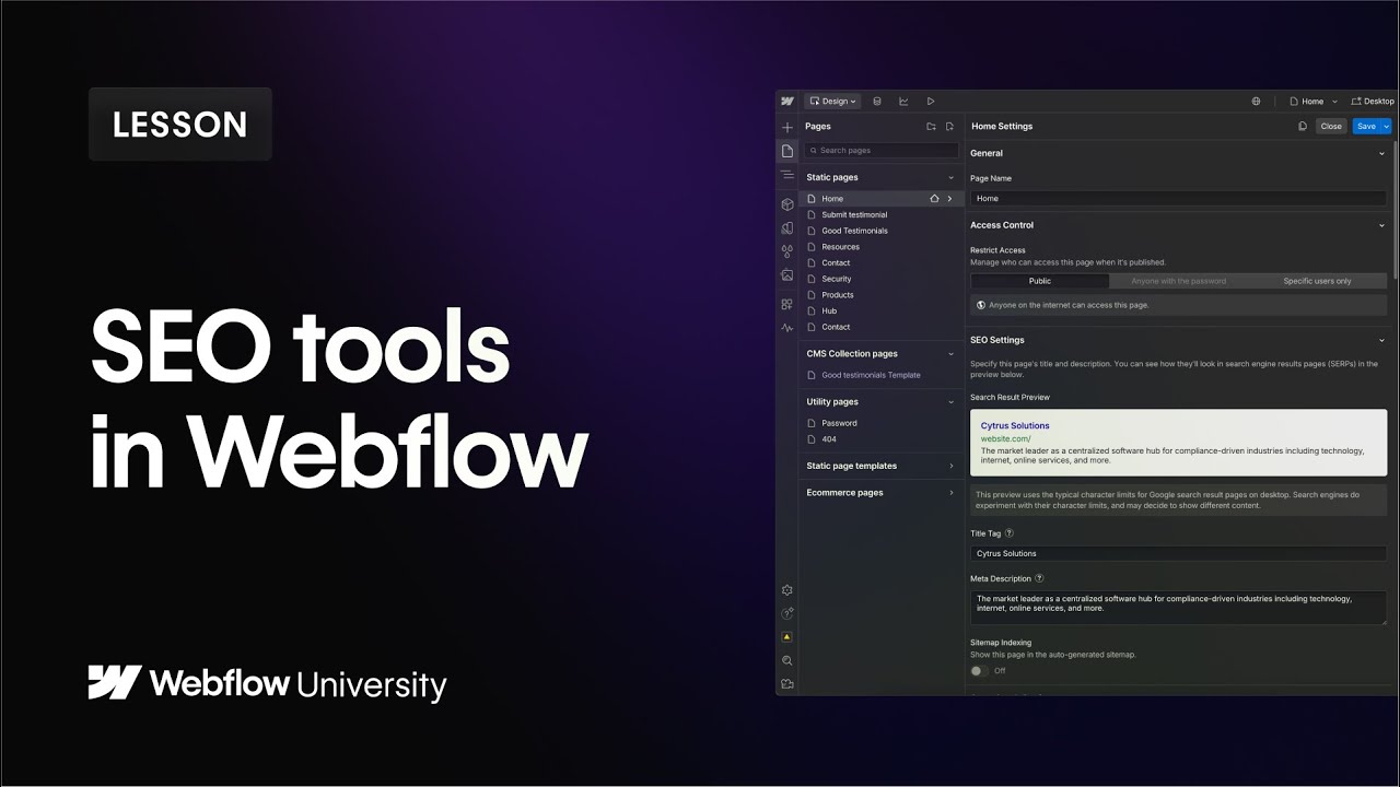 SEO tools to improve site rankings and performance — Webflow tutorial
