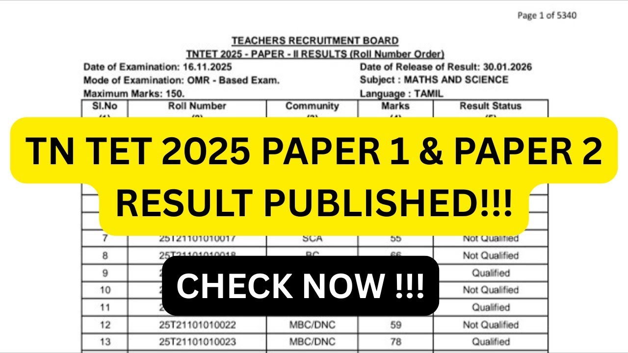 TN TET RESULT 2025 RELEASED || PAPER 1 & PAPER 2 !!!