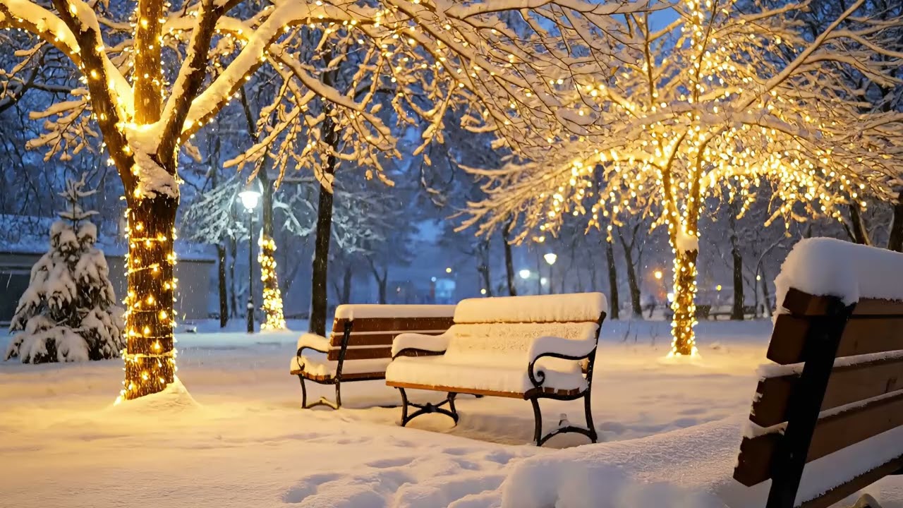 Cozy Snowy Park Night ❄️ Soft Piano for Deep Sleep, Relax & Stress Relief (45 MIN)