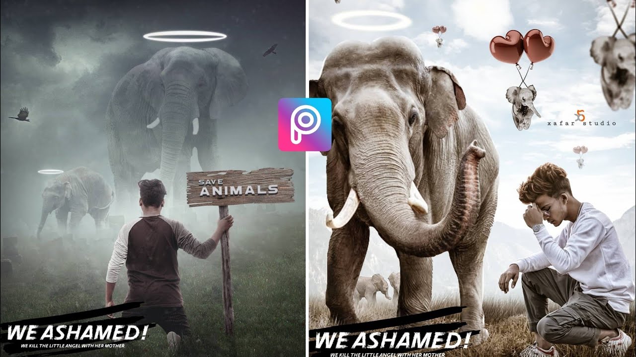 PicsArt Ashamed as Human Concept | PicsArt Save Elephant Save Animal photo Editing Tutorial in Hindi