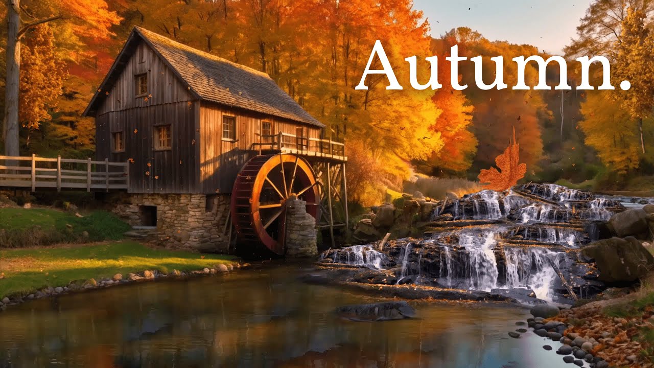 Tranquil Autumn Scene with Flowing Stream & Guitar Music ♫ | Peaceful Relaxation